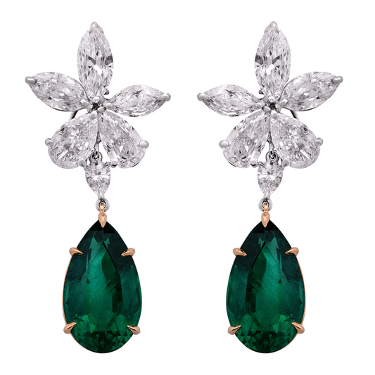 Post-1980s Platinum & 18KT Yellow Gold Emerald & Diamond Earrings front
