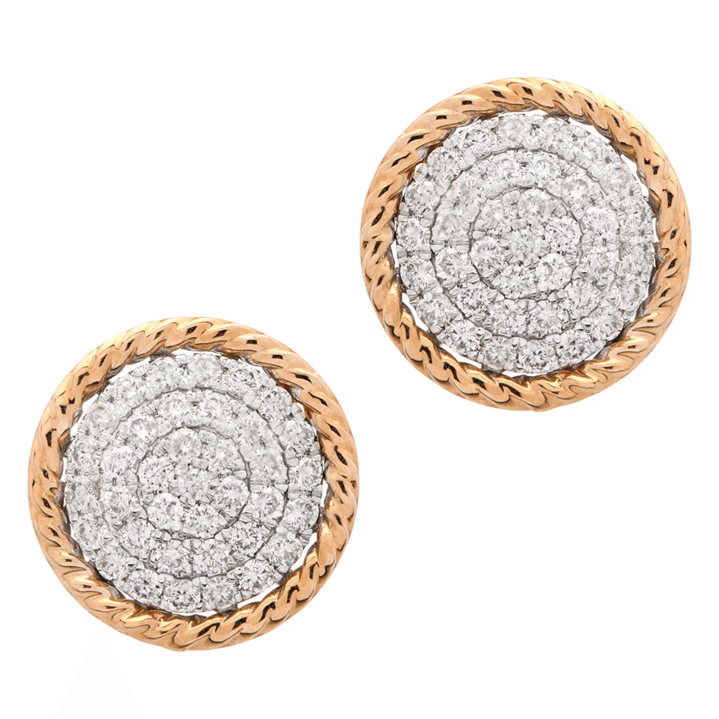 Contemporary 14KT White & Yellow Gold Diamond Earrings front