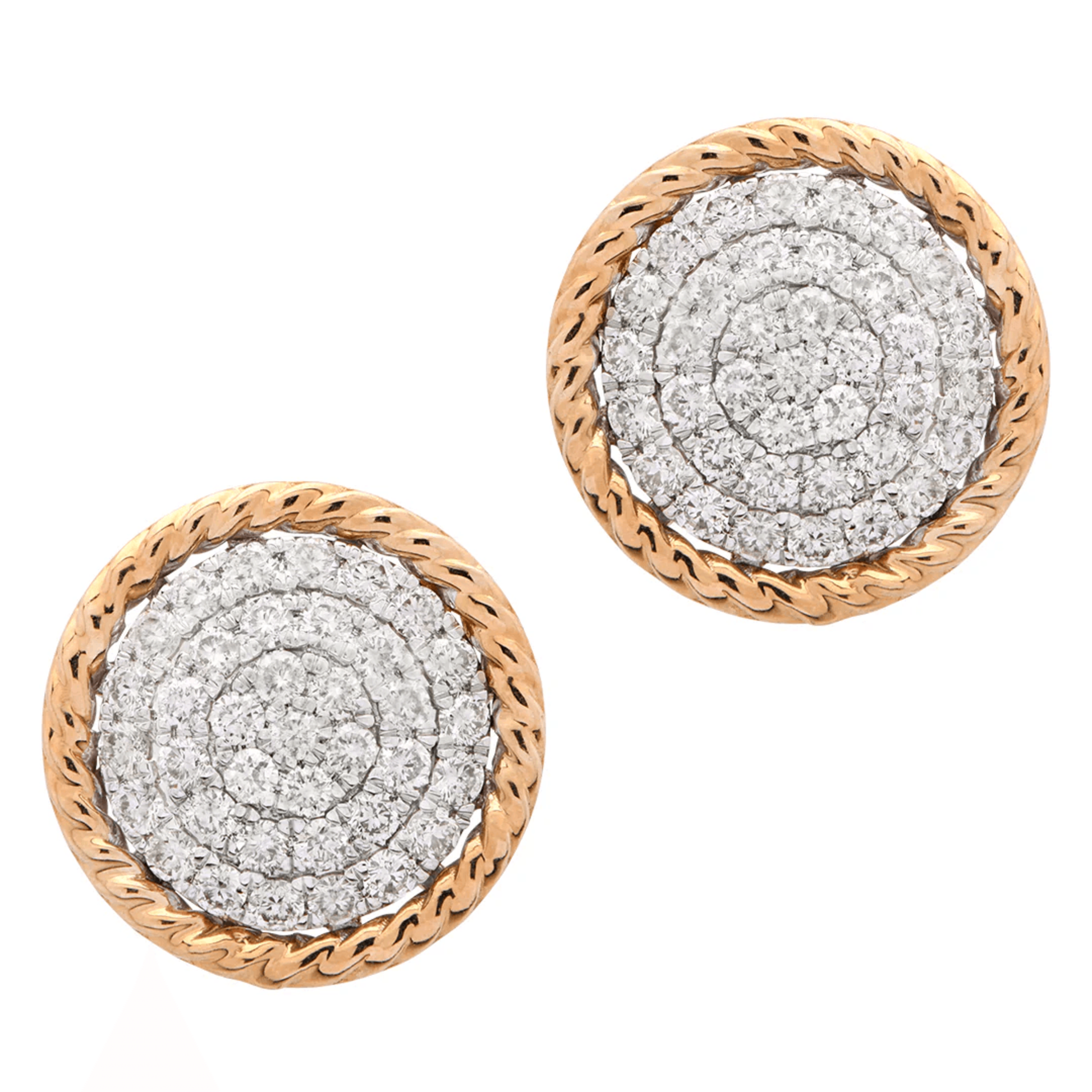 Contemporary 14KT White & Yellow Gold Diamond Earrings front