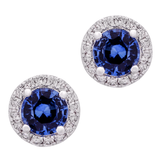 Contemporary 18KT White Gold Sapphire & Diamond Earrings front
