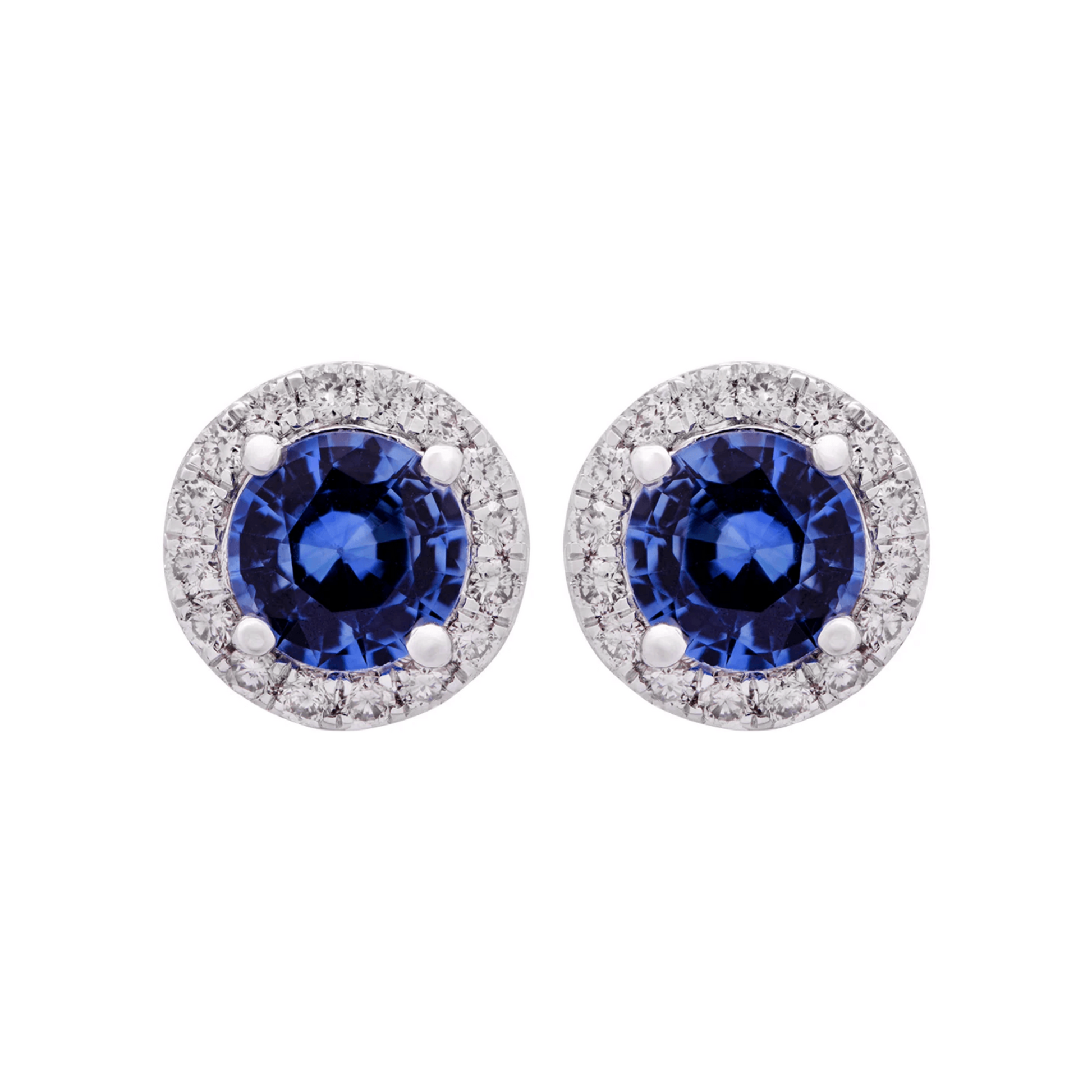 Contemporary 18KT White Gold Sapphire & Diamond Earrings front