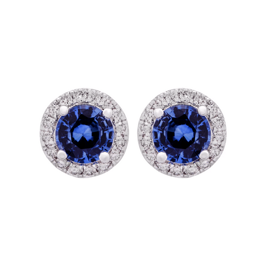 Contemporary 18KT White Gold Sapphire & Diamond Earrings front