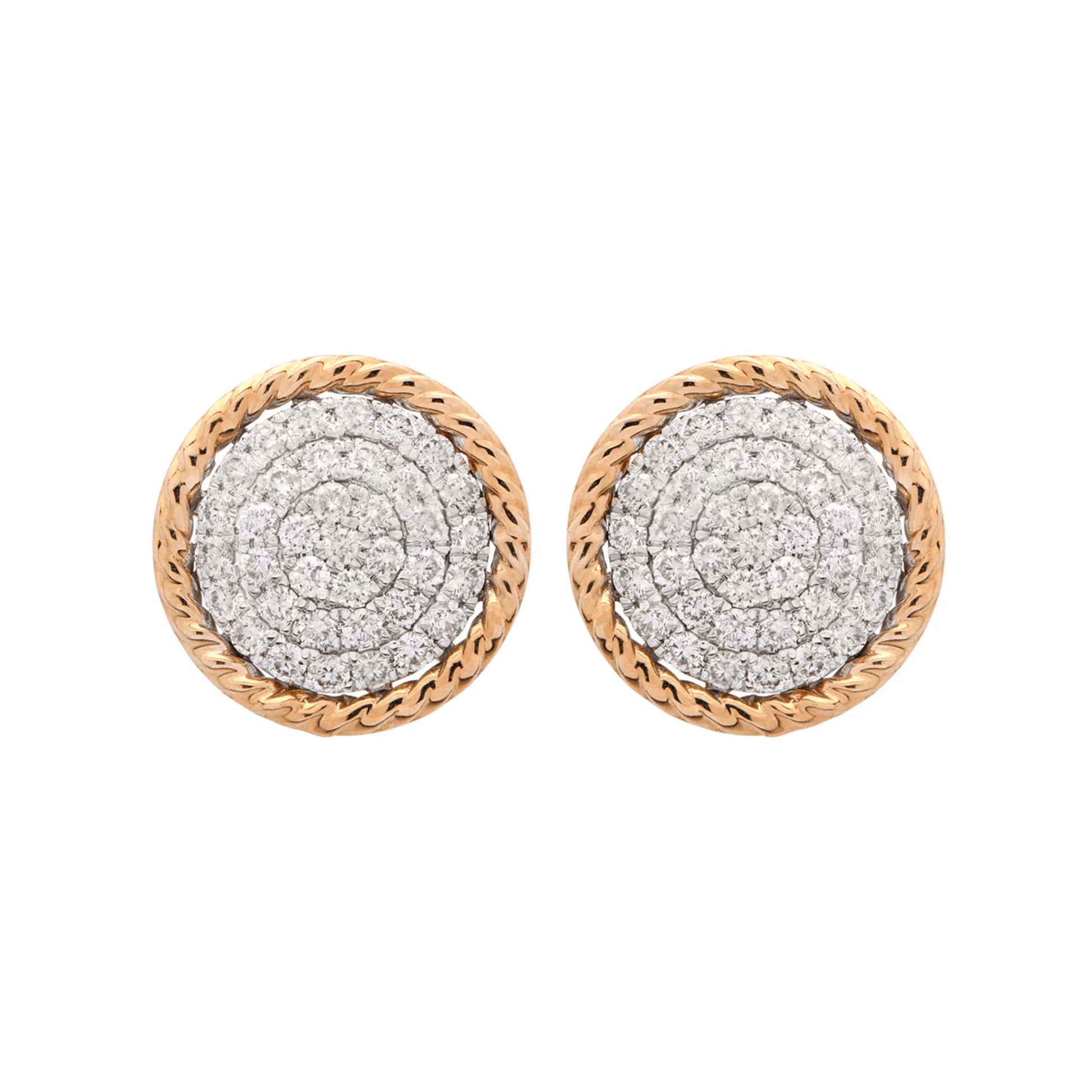 Contemporary 14KT White & Yellow Gold Diamond Earrings front