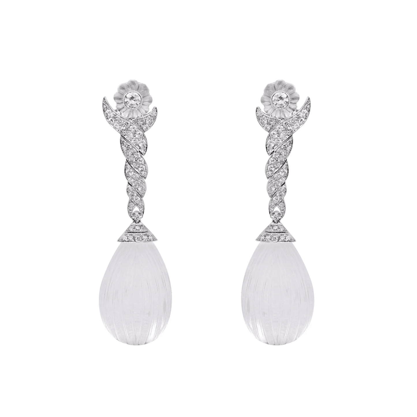 Contemporary Platinum Rock Crystal & Diamond Earrings front