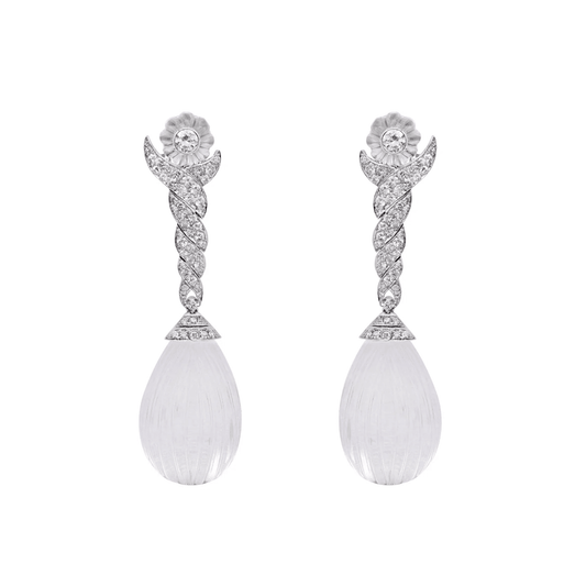 Contemporary Platinum Rock Crystal & Diamond Earrings front