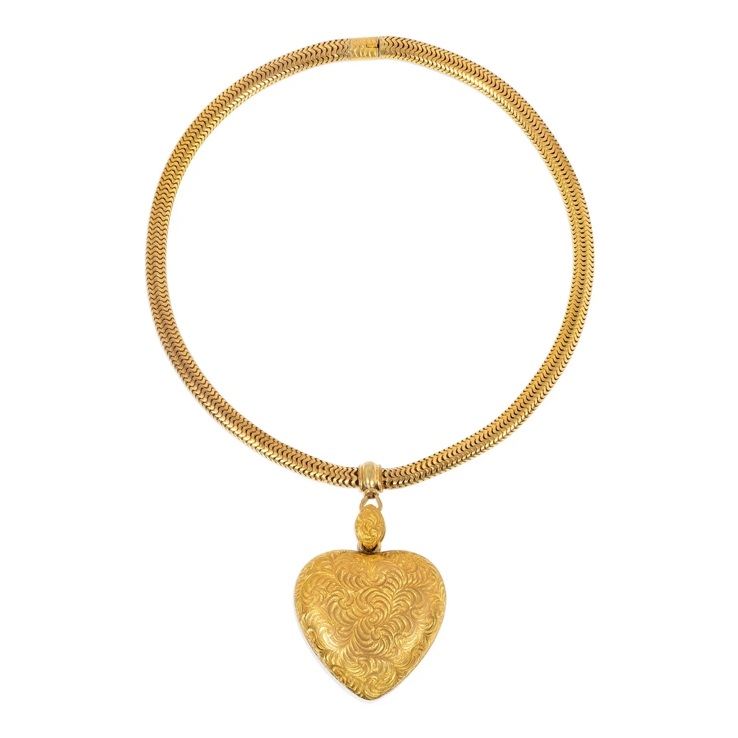 English Victorian 18KT Yellow Gold Heart Locket Necklace front