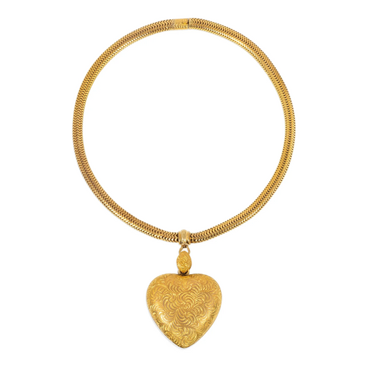 English Victorian 18KT Yellow Gold Heart Locket Necklace front