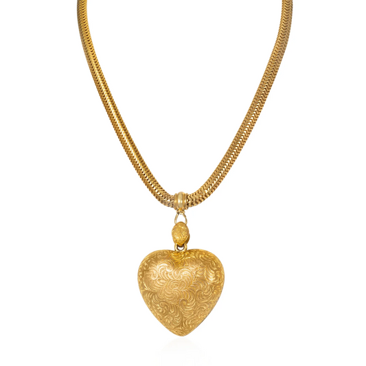 English Victorian 18KT Yellow Gold Heart Locket Necklace front