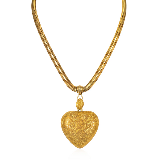 English Victorian 18KT Yellow Gold Heart Locket Necklace