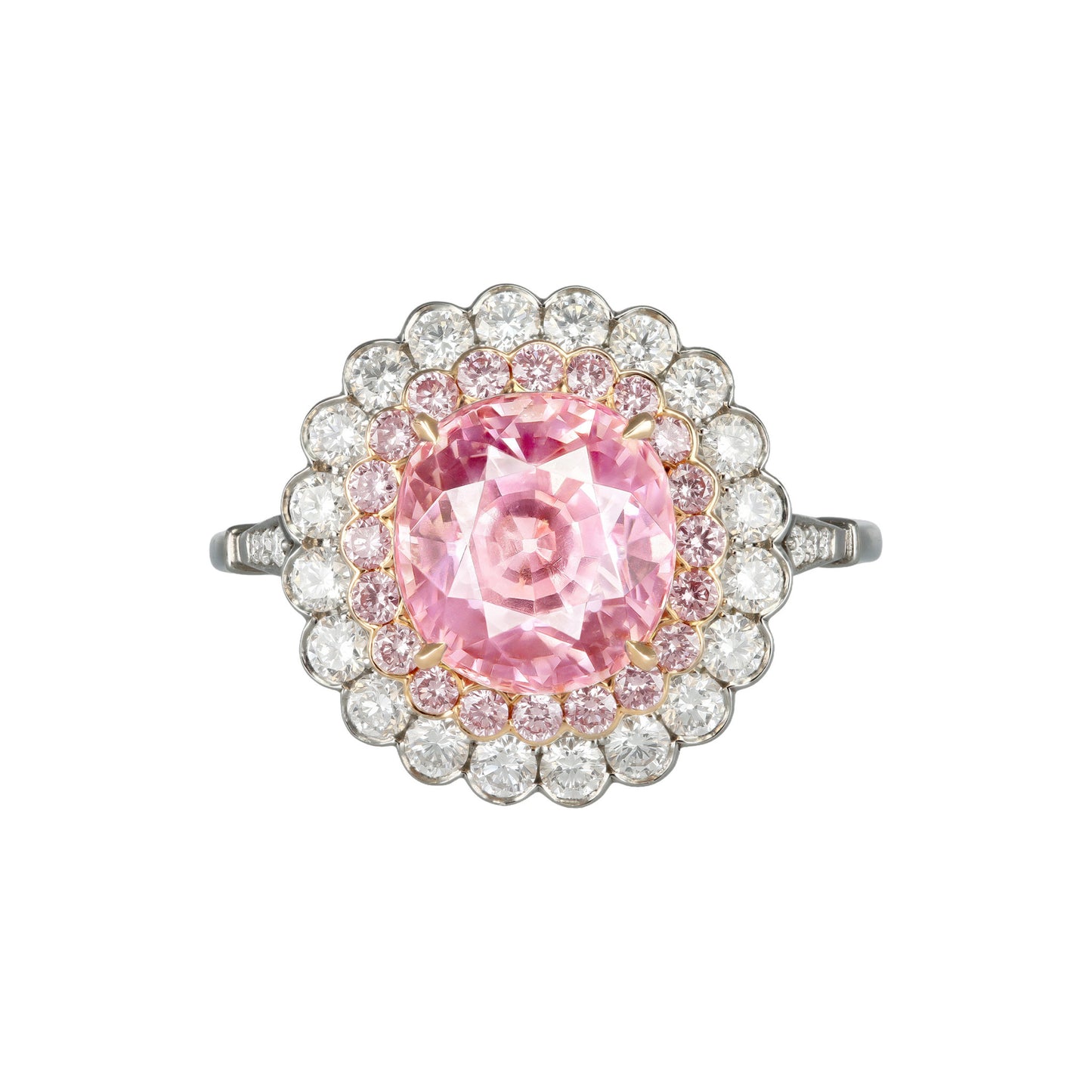 1980s 18KT Rose Gold & Platinum Sapphire & Diamond Ring front