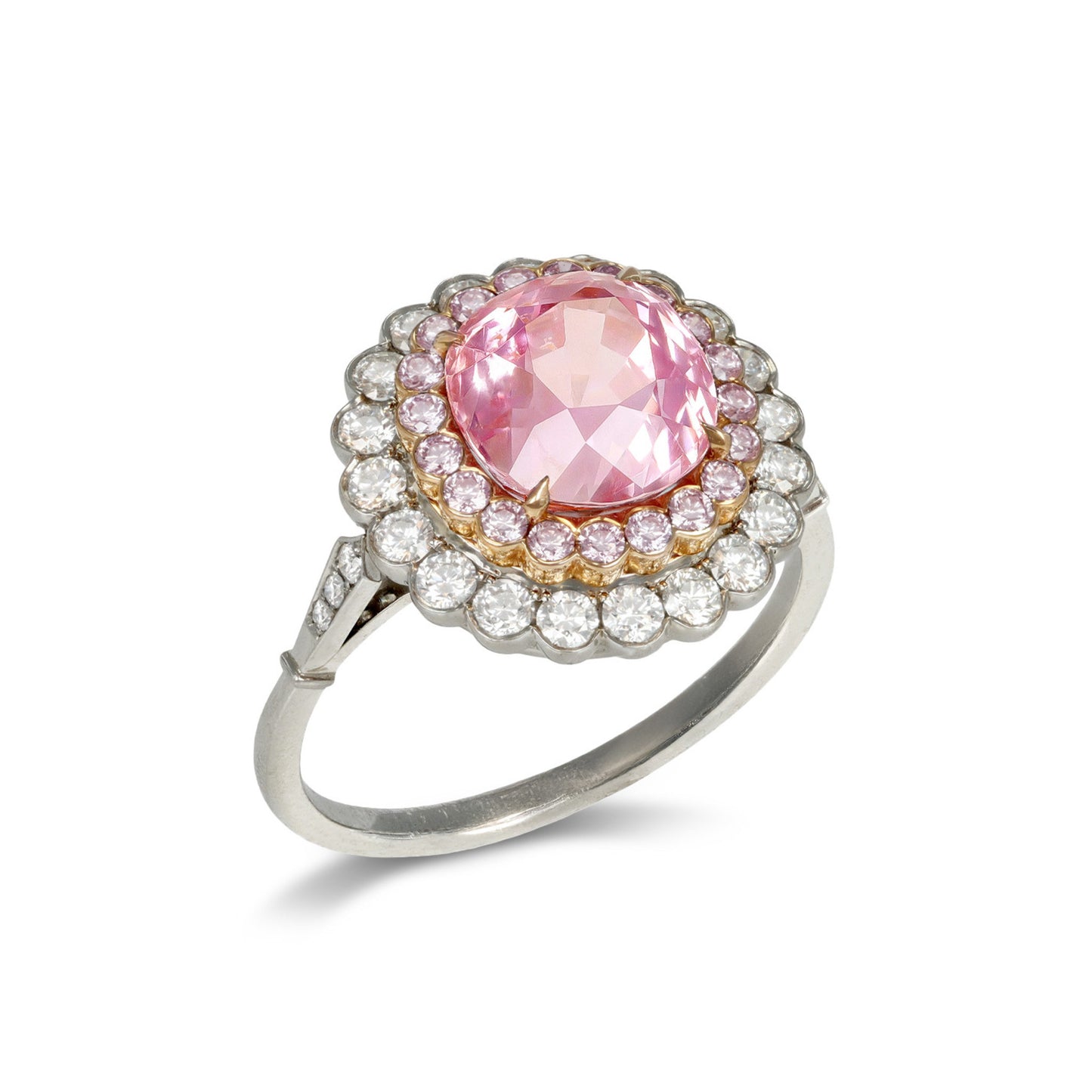 1980s 18KT Rose Gold & Platinum Sapphire & Diamond Ring side