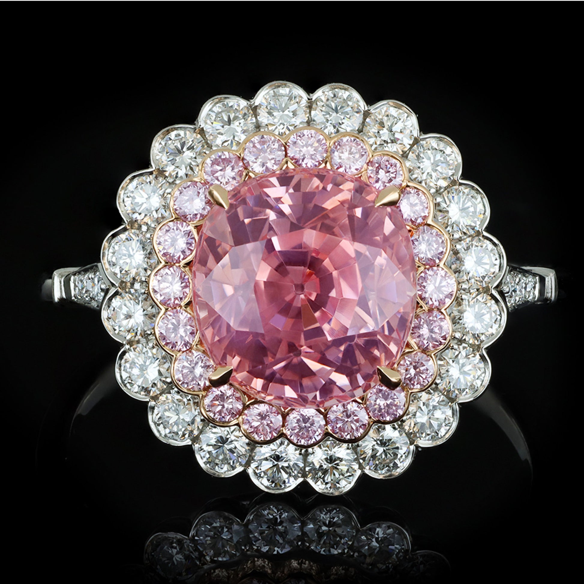 1980s 18KT Rose Gold & Platinum Sapphire & Diamond Ring front