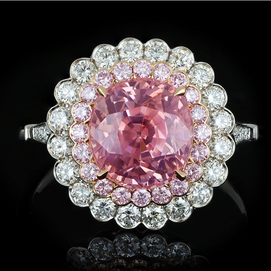 1980s 18KT Rose Gold & Platinum Sapphire & Diamond Ring front