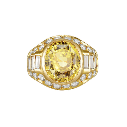1970s 18KT Yellow Gold Sapphire & Diamond Ring front