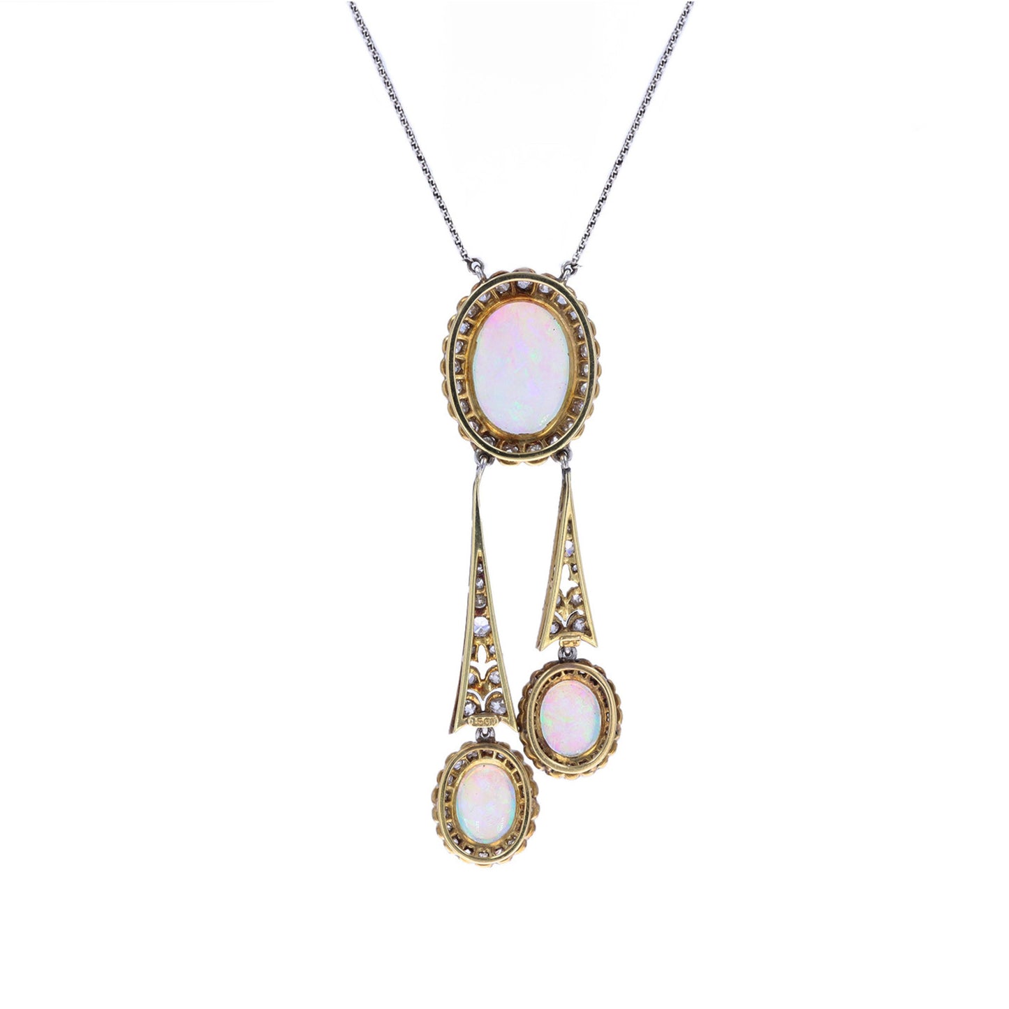 Edwardian Platinum & 15KT Yellow Gold Opal & Diamond Necklace back