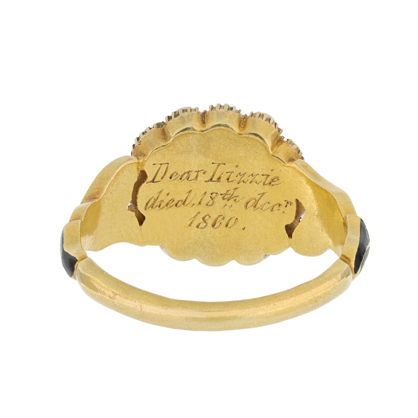 English Victorian 18KT Yellow Gold Natural Pearl & Enamel Ring back