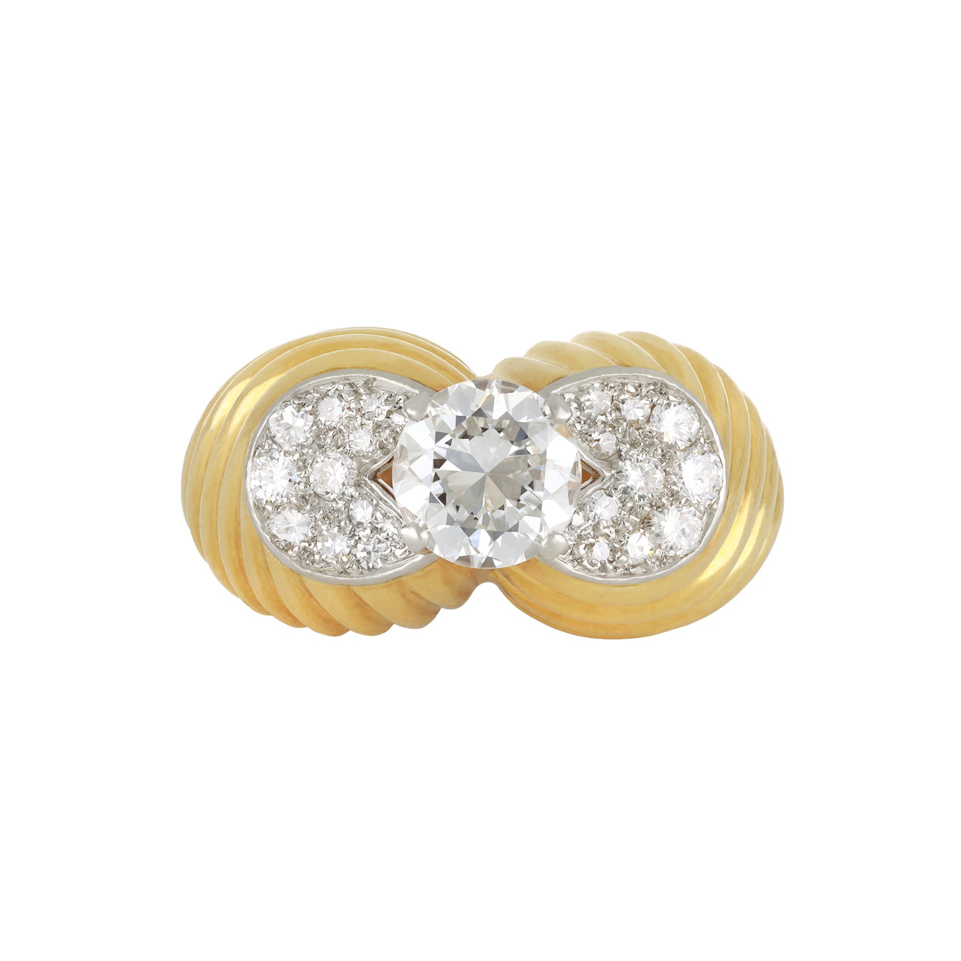 Cartier 1950s Platinum & 18KT Yellow Gold Diamond Ring front