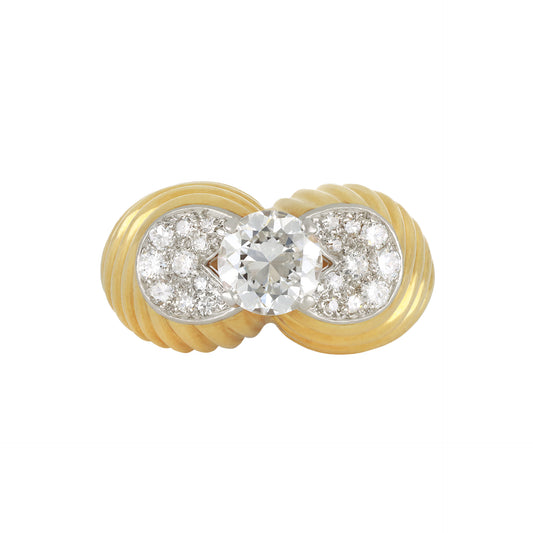 Cartier 1950s Platinum & 18KT Yellow Gold Diamond Ring front