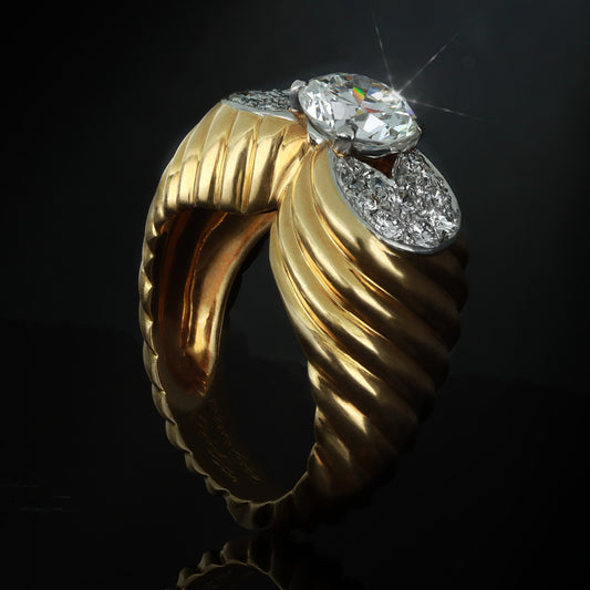Cartier 1950s Platinum & 18KT Yellow Gold Diamond Ring side