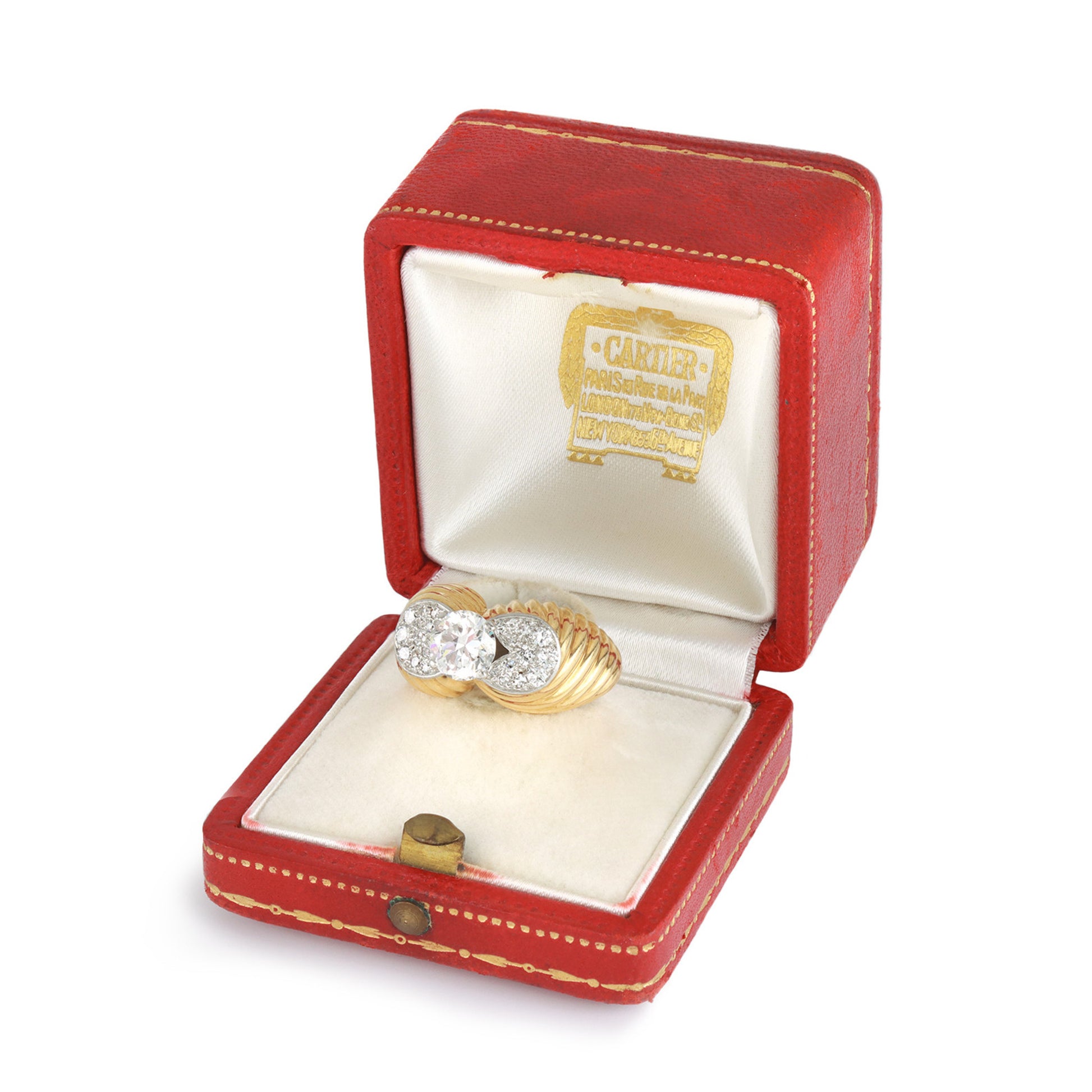 Cartier 1950s Platinum & 18KT Yellow Gold Diamond Ring in box