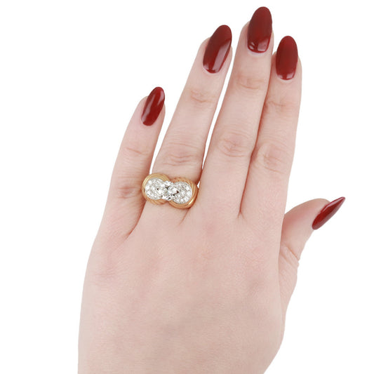Cartier 1950s Platinum & 18KT Yellow Gold Diamond Ring on finger