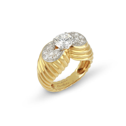 Cartier 1950s Platinum & 18KT Yellow Gold Diamond Ring profile