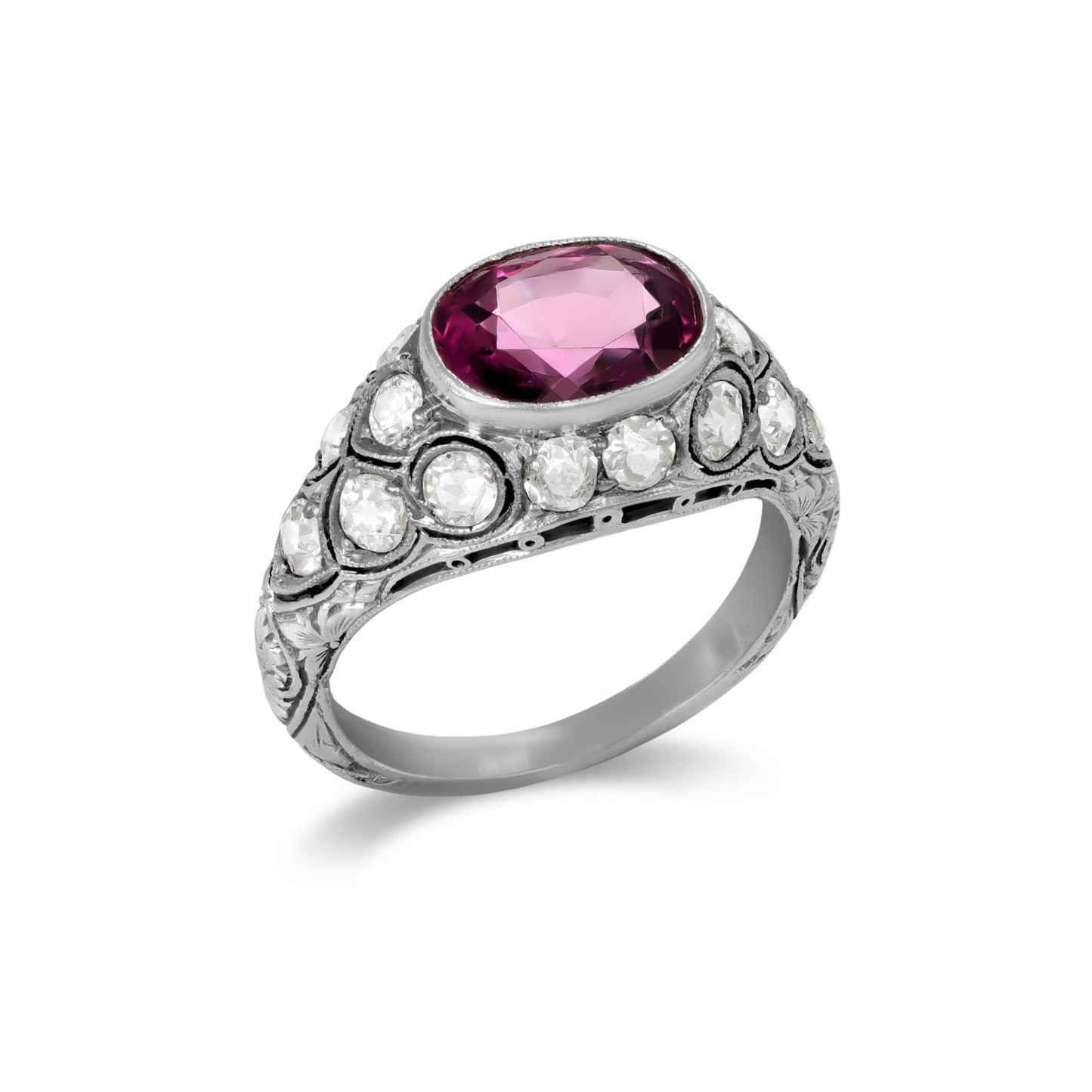 Art Deco Platinum Spinel & Diamond Ring profile