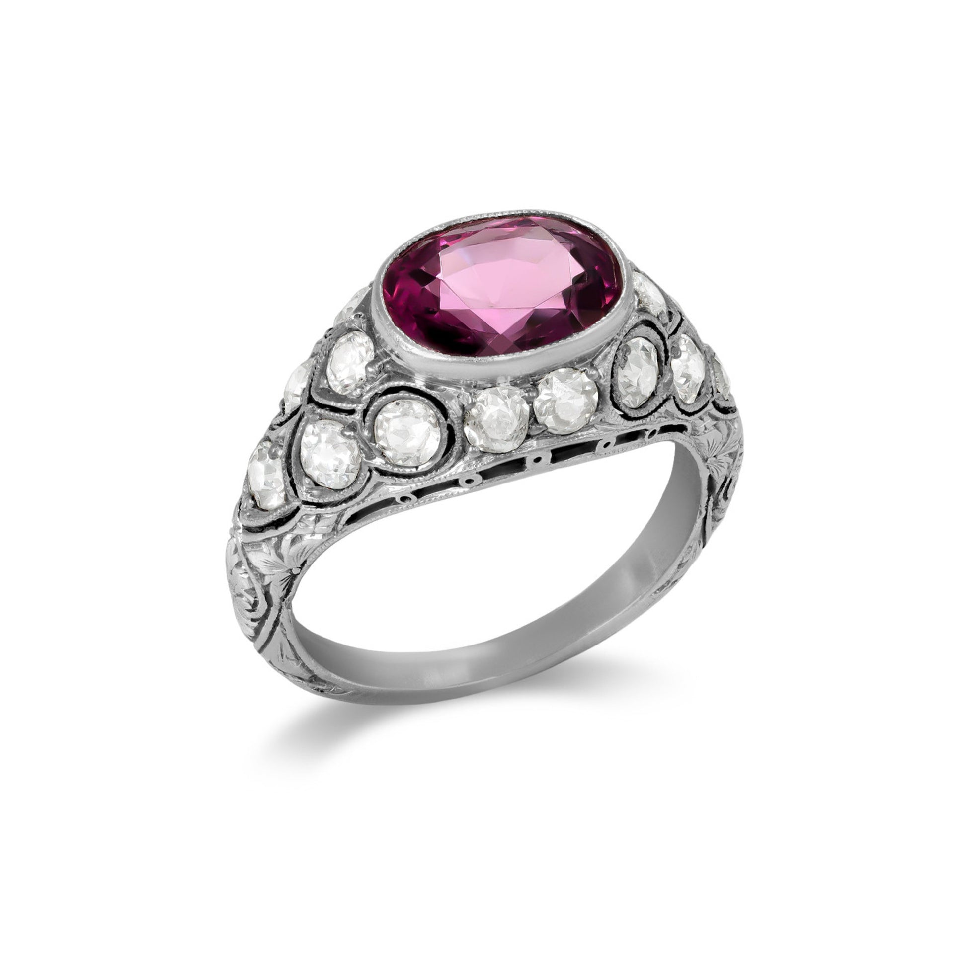 Art Deco Platinum Spinel & Diamond Ring profile