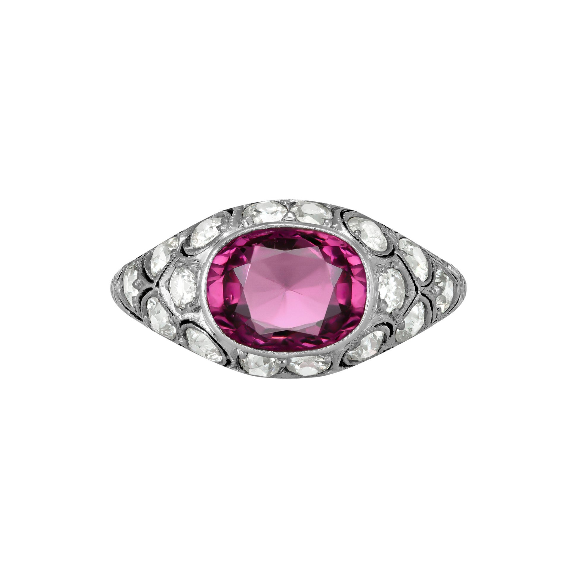 Art Deco Platinum Spinel & Diamond Ring front