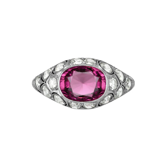 Art Deco Platinum Spinel & Diamond Ring front