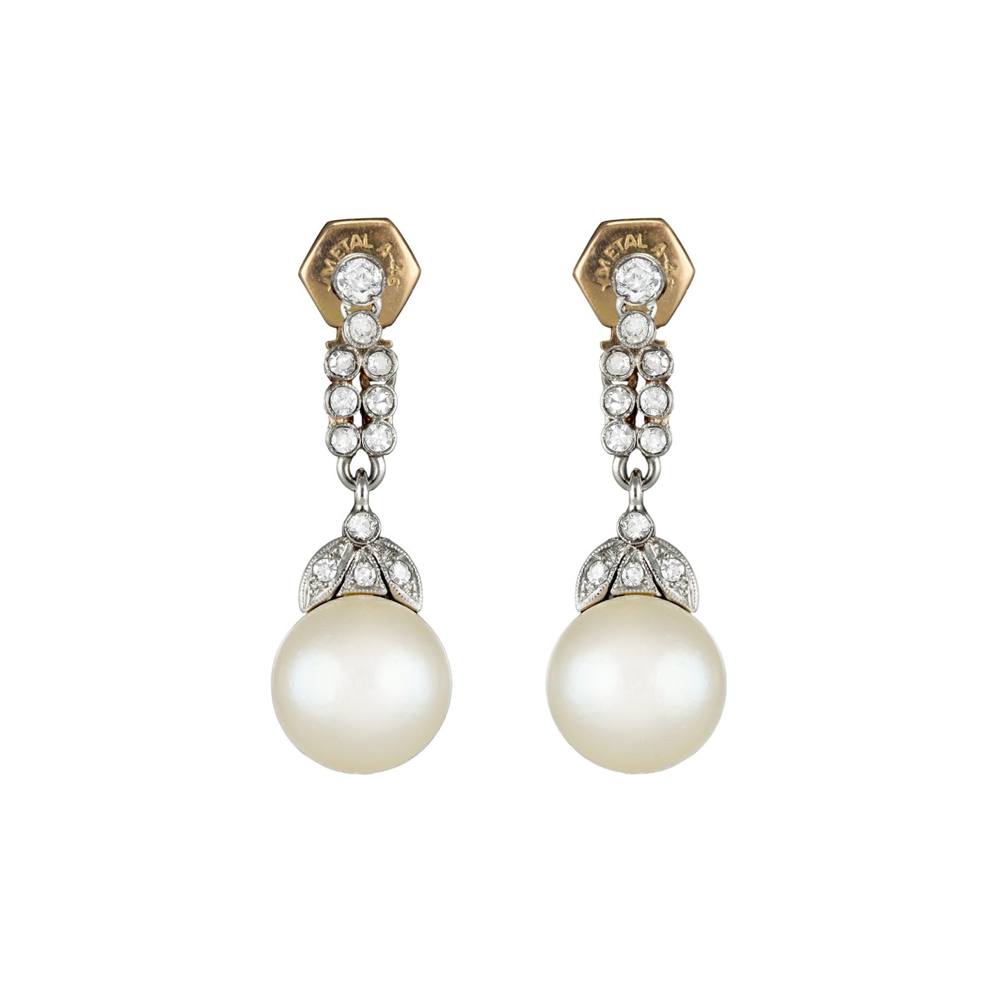 Edwardian Platinum & 18KT Yellow Gold Natural Pearl & Diamond Earrings front