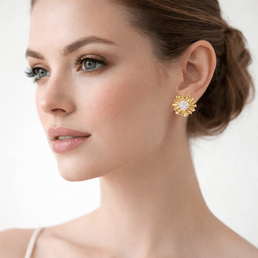 Post-1980s 18KT White & Yellow Gold Diamond Earrings on ear