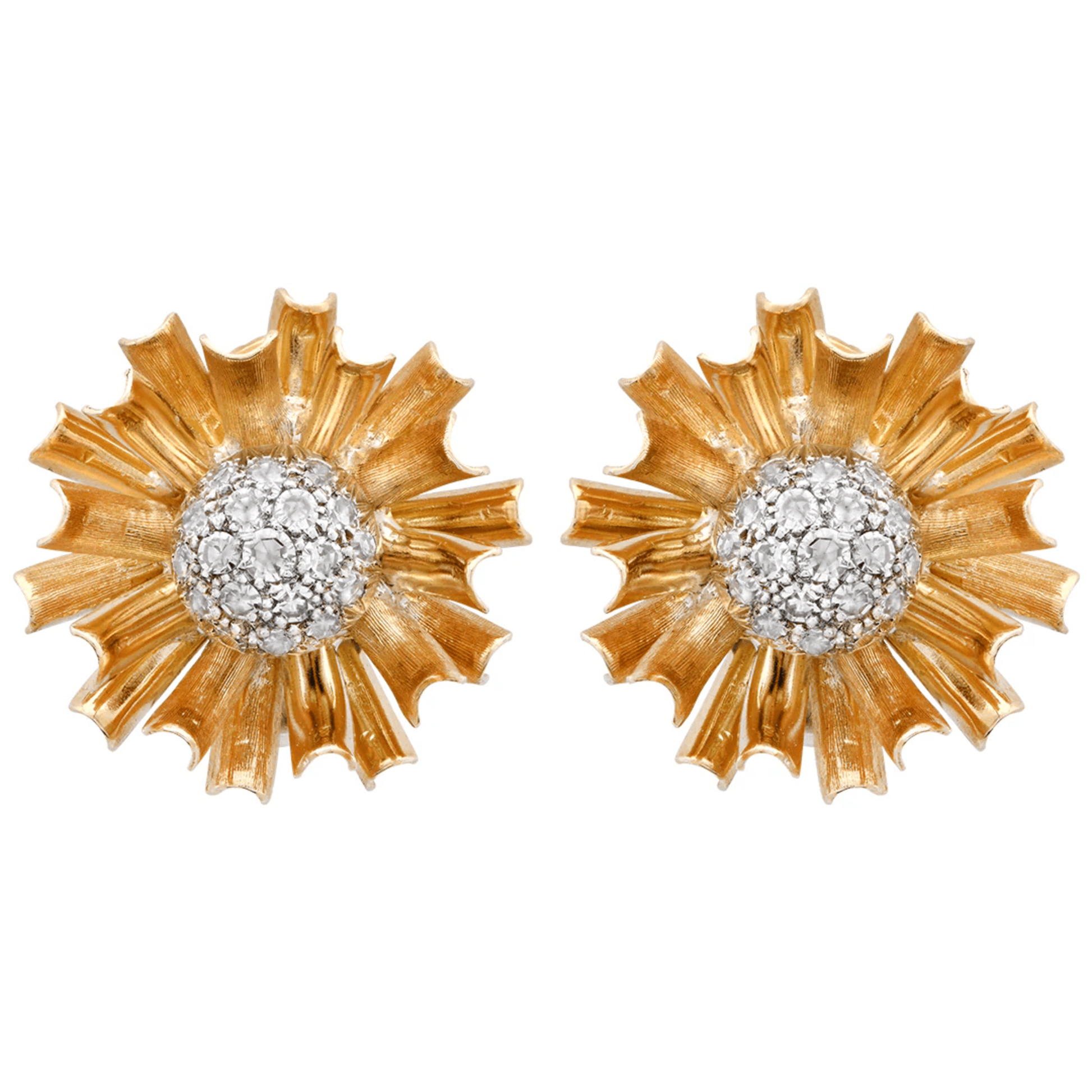 Post-1980s 18KT White & Yellow Gold Diamond Earrings front