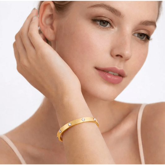 Post-1980s 14KT Yellow Gold Diamond Bracelet on wrist