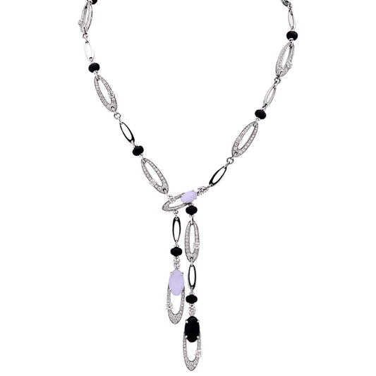Bulgari Post-1980s 18KT White Gold Chalcedony, Diamond & Onyx Elysia Necklace front
