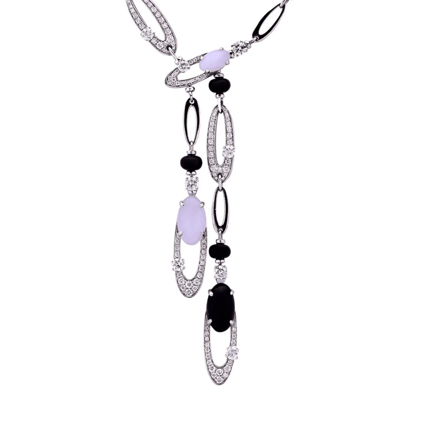 Bulgari Post-1980s 18KT White Gold Chalcedony, Diamond & Onyx Elysia Necklace front