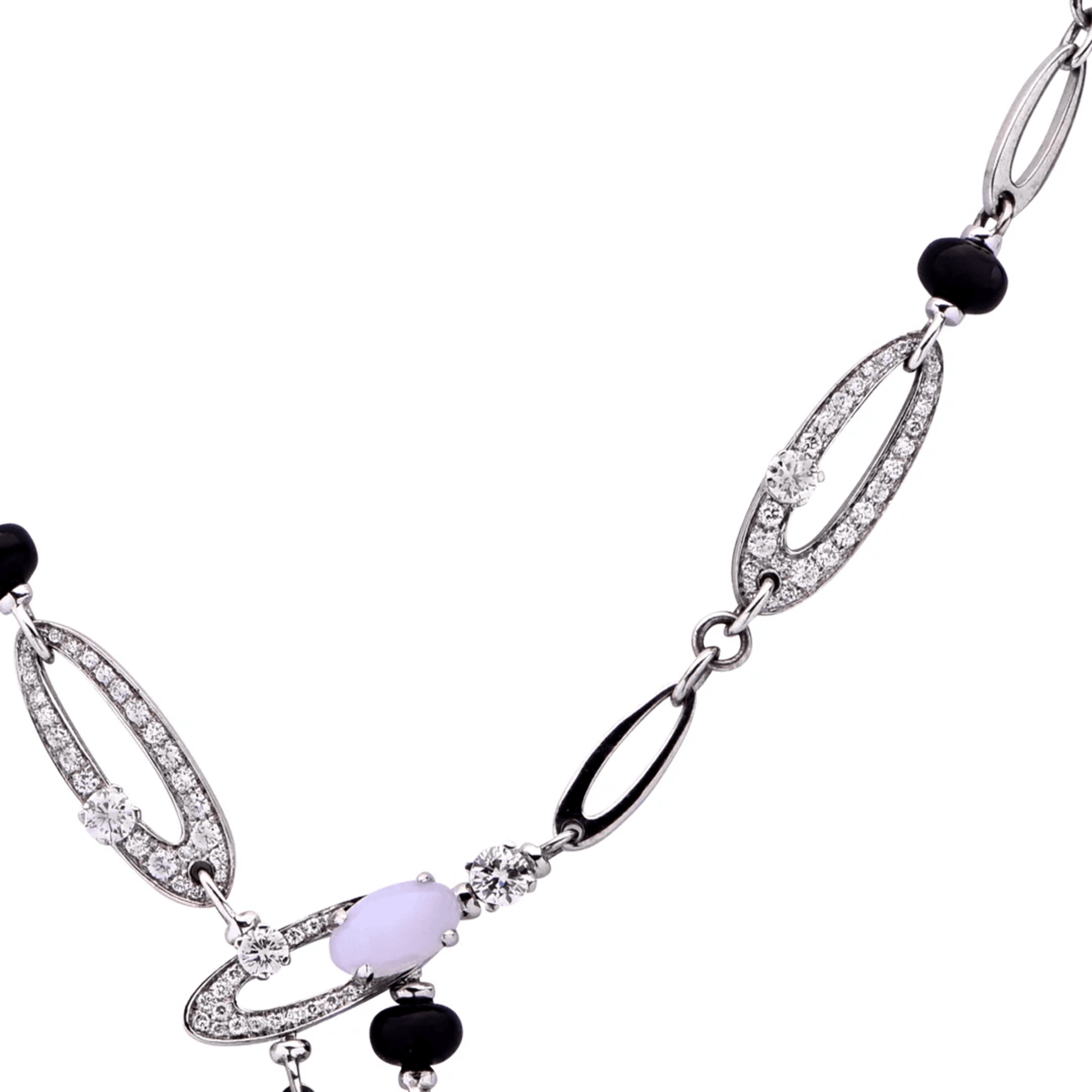 Bulgari Post-1980s 18KT White Gold Chalcedony, Diamond & Onyx Elysia Necklace details