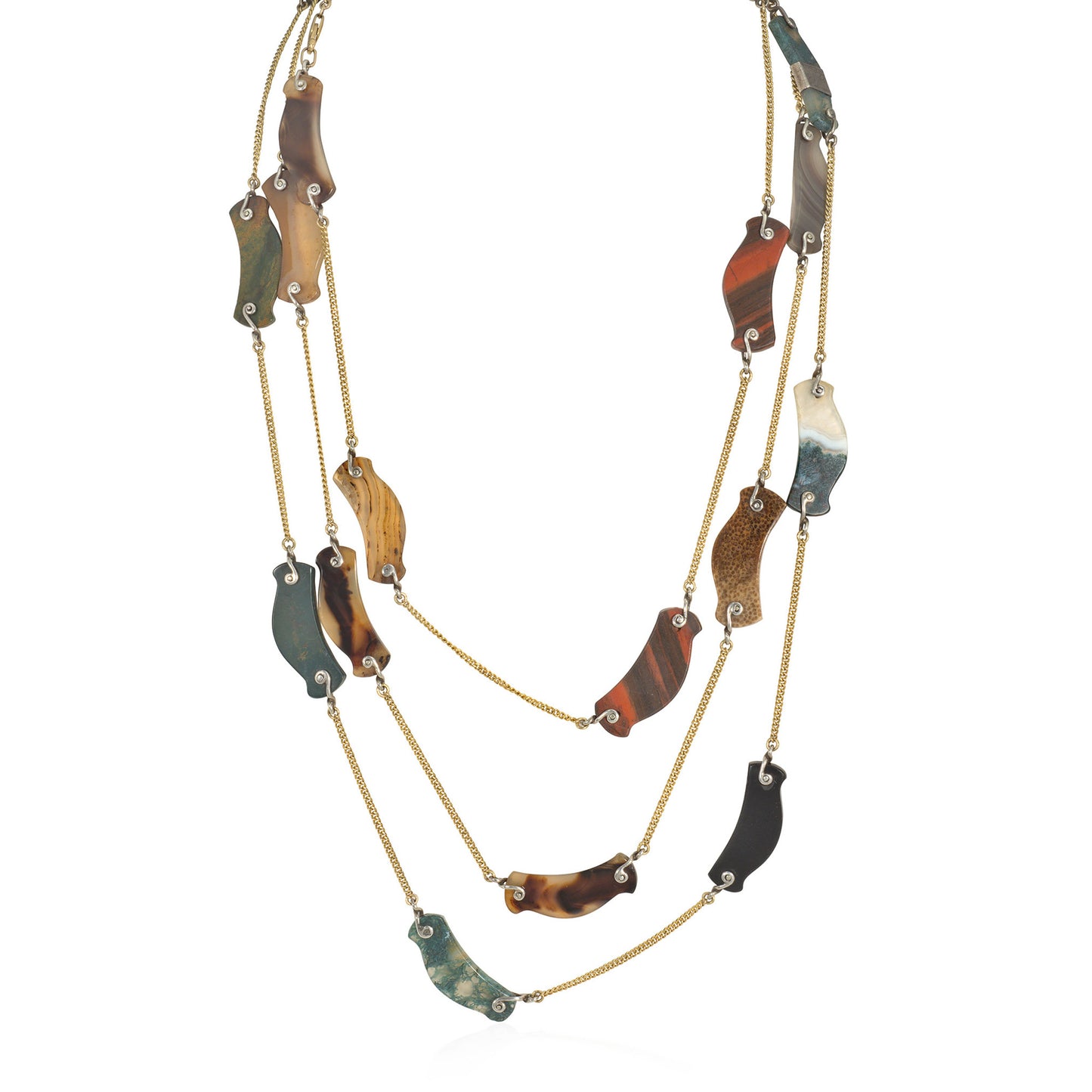 Scottish Victorian Silver & 14KT Yellow Gold Agate Necklace front