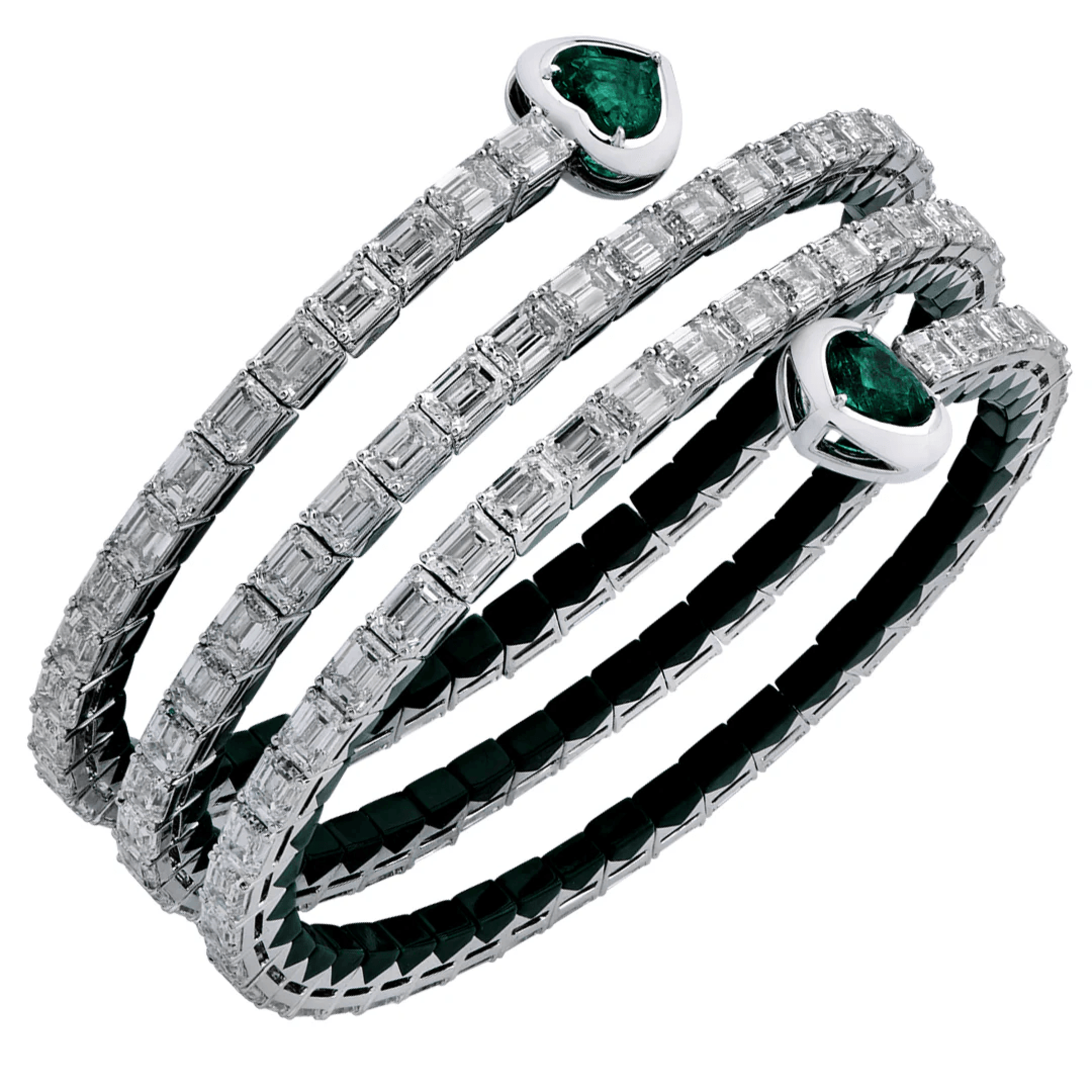Post-1980s 18KT White Gold Emerald & Diamond Bracelet front