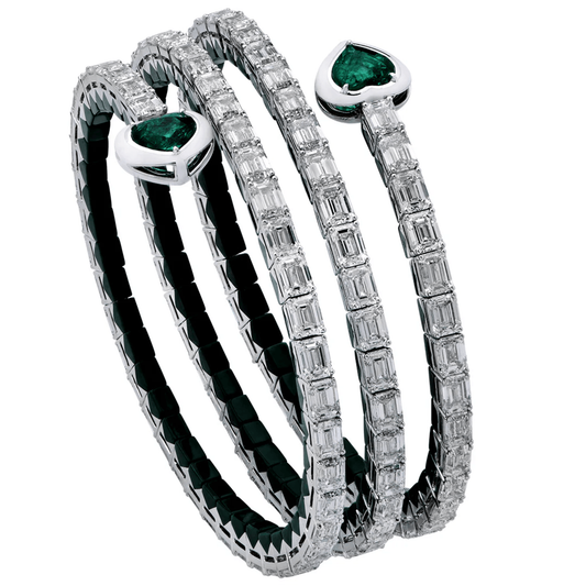 Post-1980s 18KT White Gold Emerald & Diamond Bracelet front