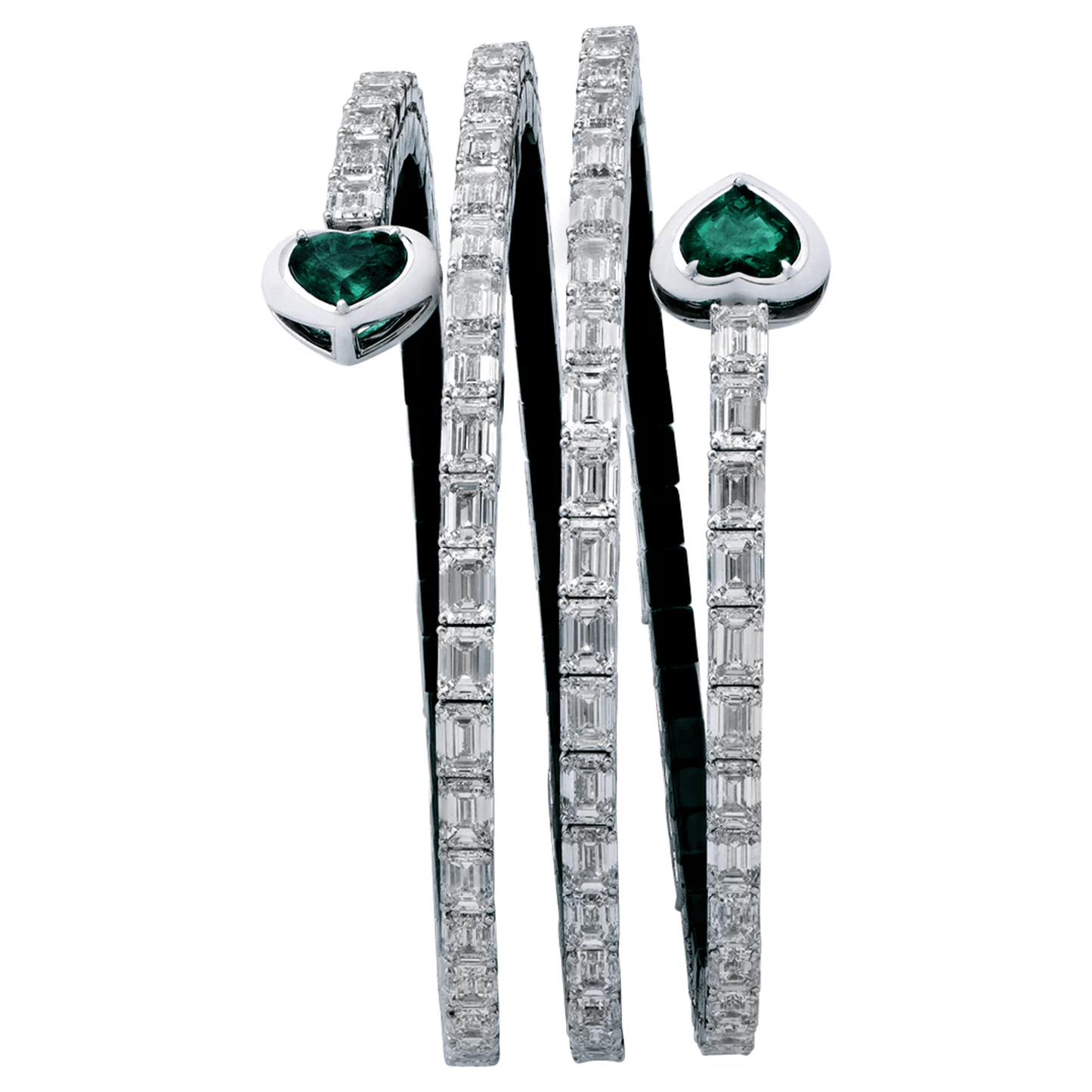 Post-1980s 18KT White Gold Emerald & Diamond Bracelet front