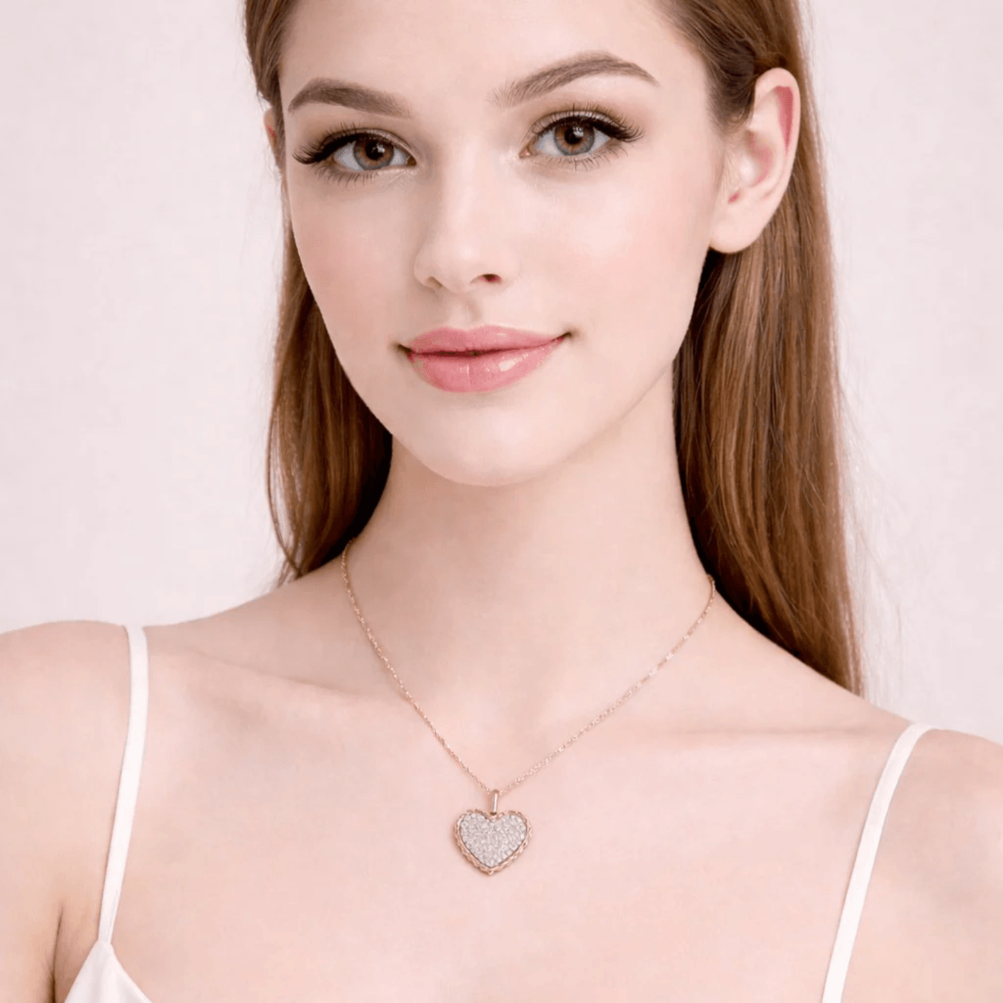 Post-1980s 14KT White & Yellow Gold Diamond Heart Necklace on neck