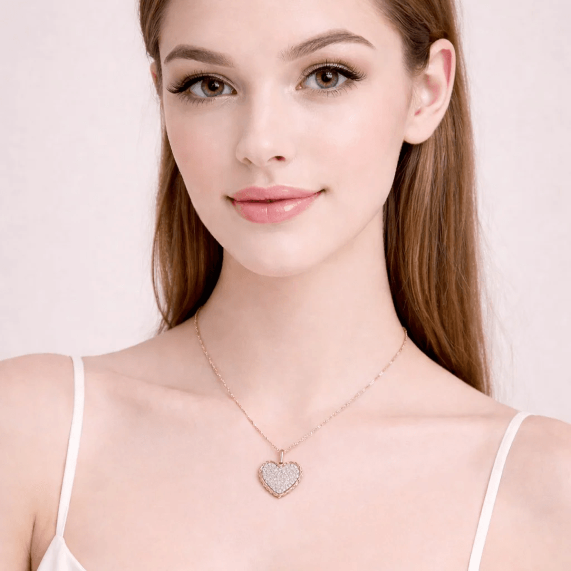 Post-1980s 14KT White & Yellow Gold Diamond Heart Necklace on neck