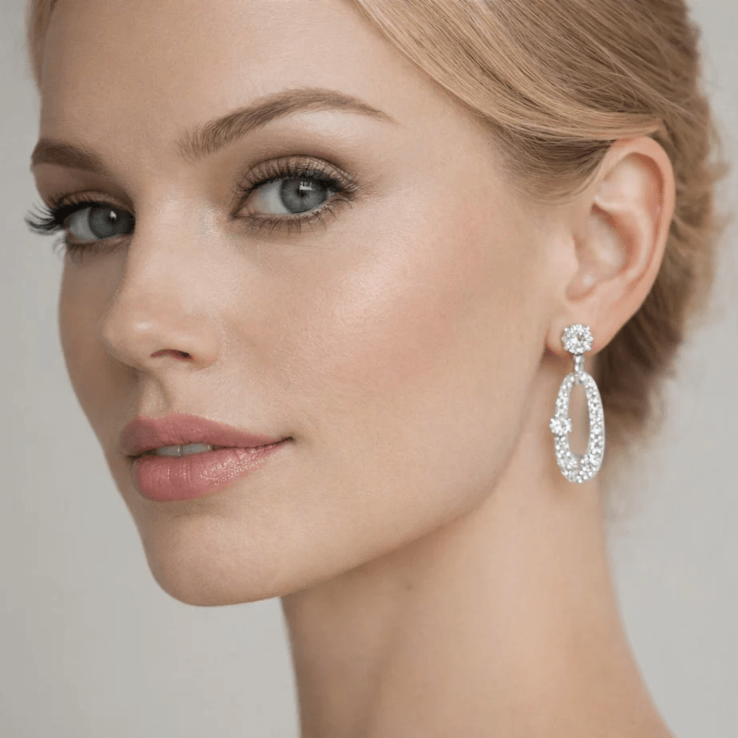 Bulgari Post-1980s 18KT White Gold Diamond Earrings on ear 