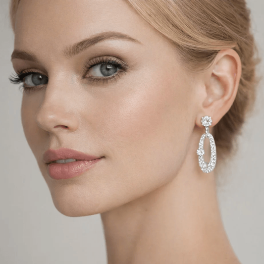Bulgari Post-1980s 18KT White Gold Diamond Earrings on ear 
