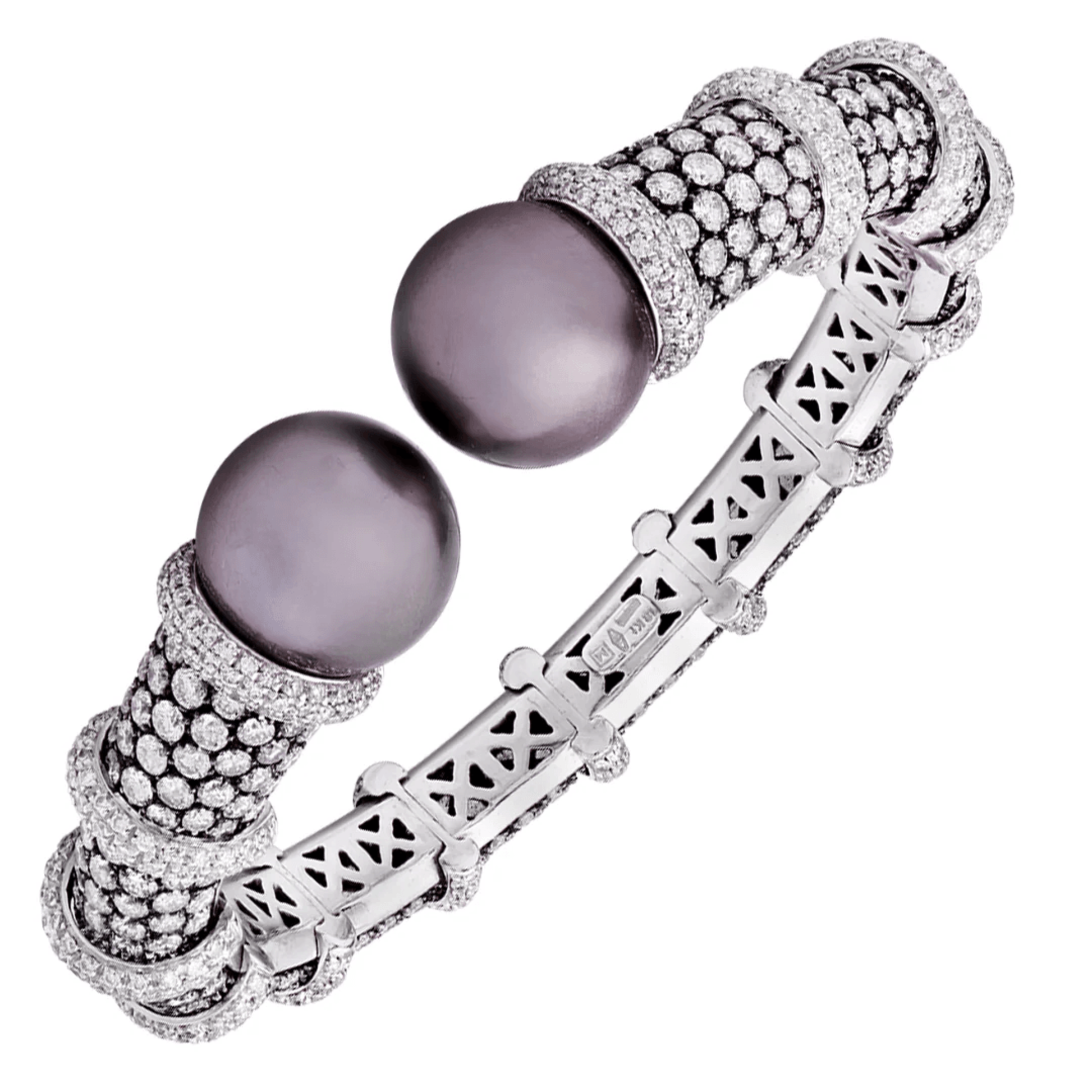 Contemporary 18KT White Gold Cultured Pearl & Diamond Bracelet front