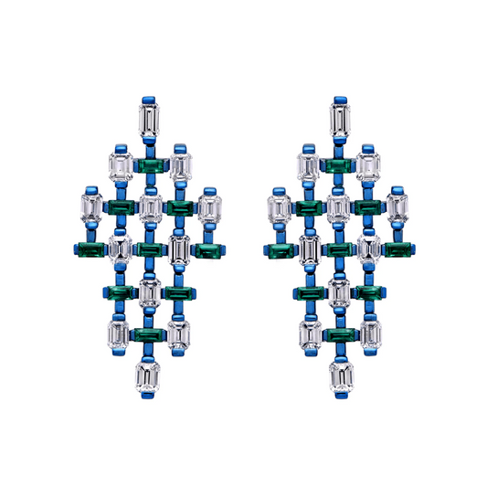 Post-1980s Titanium Emerald & Diamond Earrings front