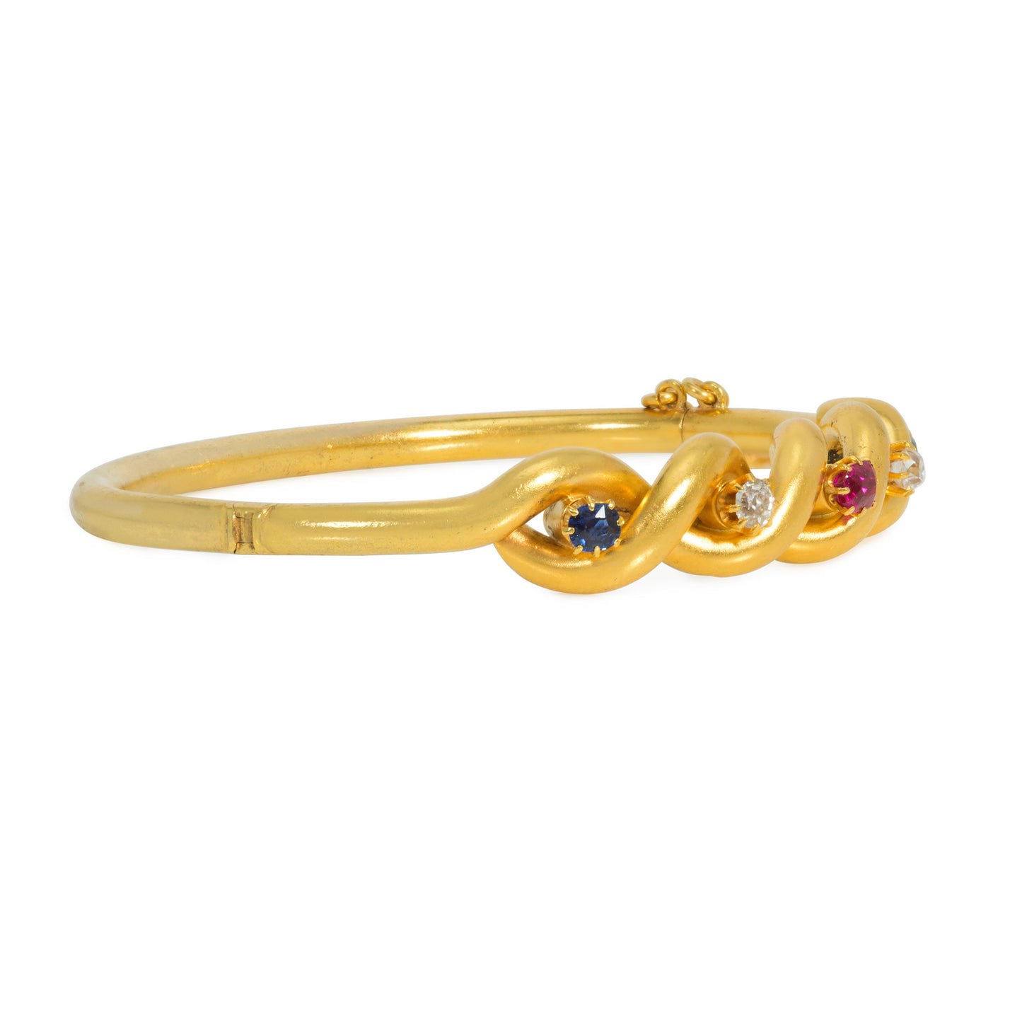 Victorian 18KT Yellow Gold Ruby, Diamond & Sapphire Bracelet side