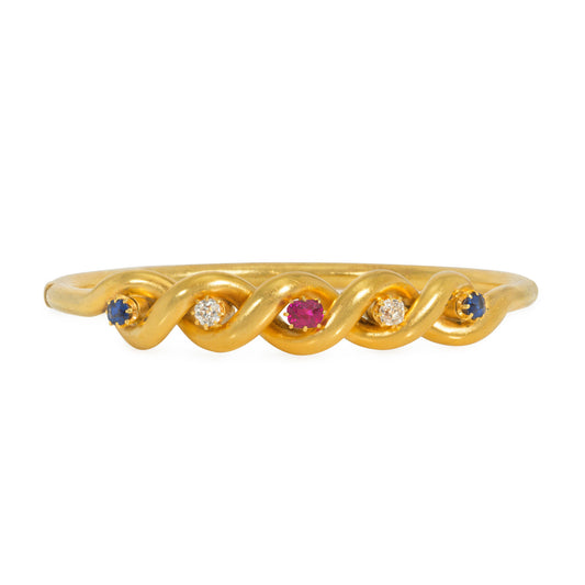 Victorian 18KT Yellow Gold Ruby, Diamond & Sapphire Bracelet front