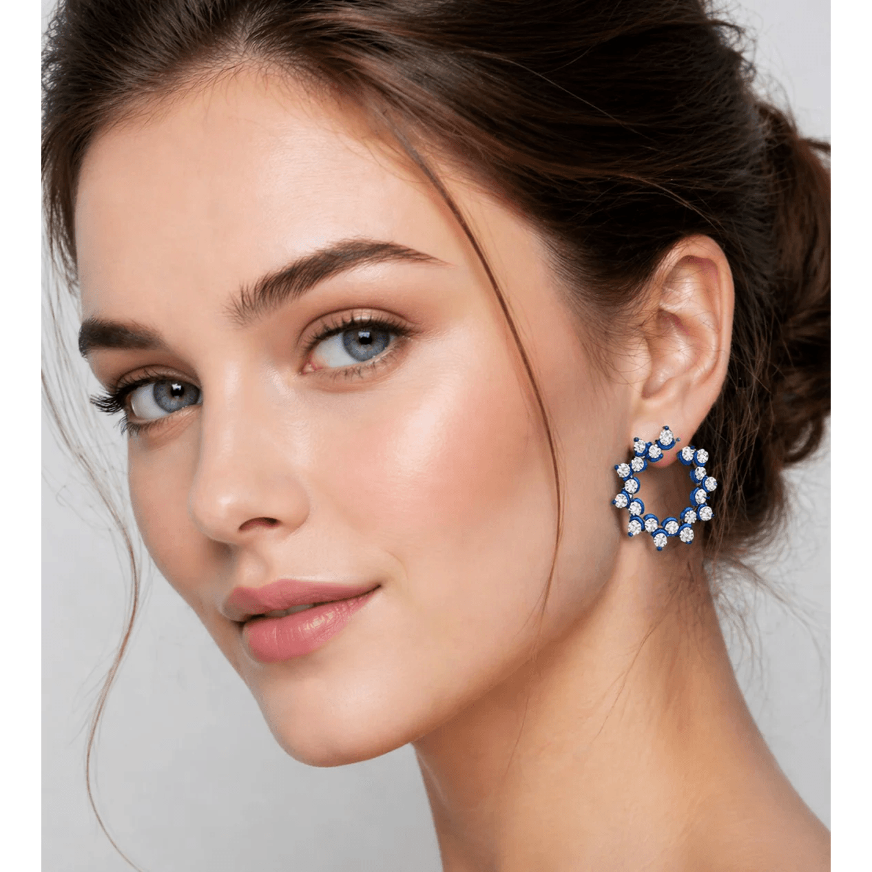 Post-1980s Titanium Diamond Earrings on ear